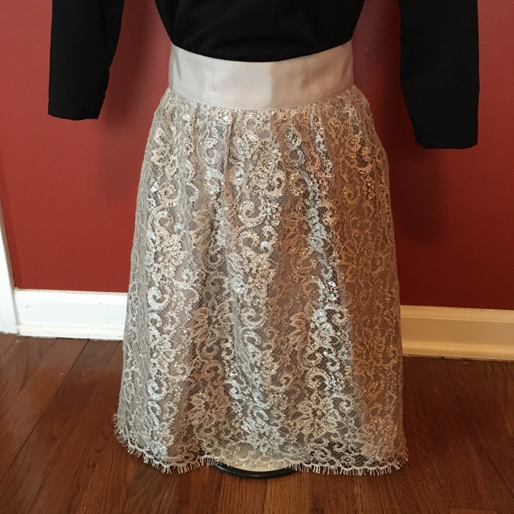 Metallic lace J Crew vintage style tinsel skirt